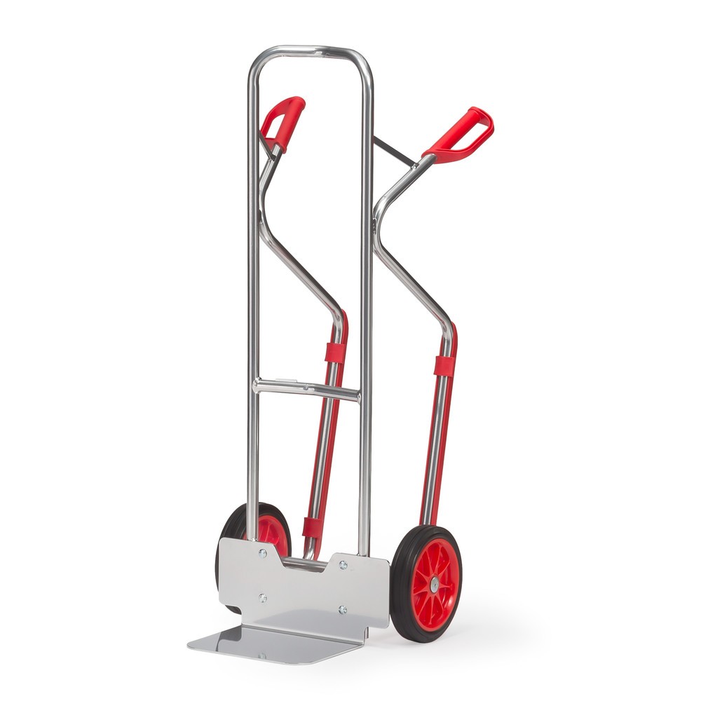 fetra® Diable empilable en aluminium, capacité de charge 200 kg, bavette lxP 320 x 250 mm, avec patins, pneumatiques à bandage plein