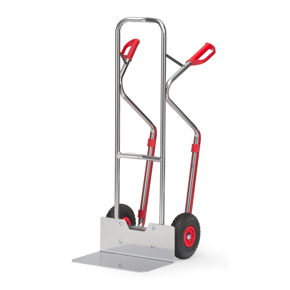 fetra® Diable empilable en aluminium, capacité de charge 200 kg, bavette lxP 480 x 300 mm, avec patins, pneumatiques PU