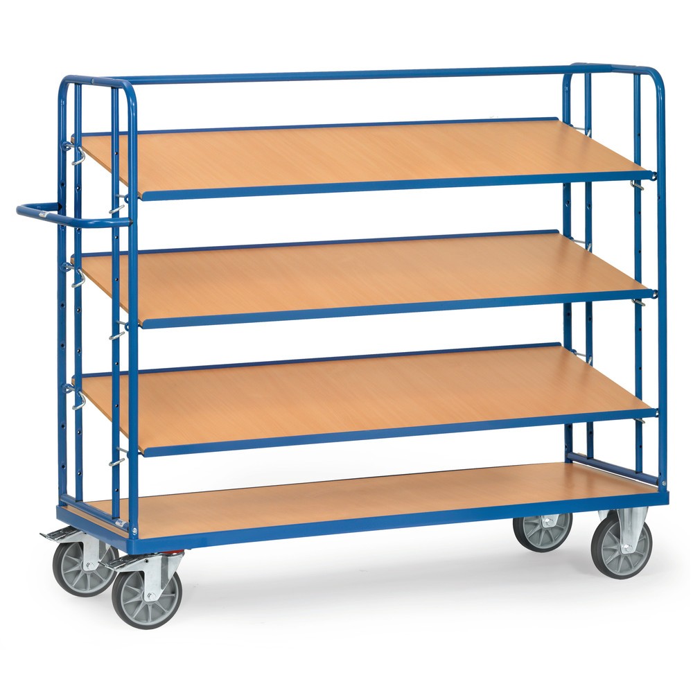 fetra® Etagenwagen, 1 fester und 3 verstellbare Böden, Tragkraft 500 kg, HxBxL 1.560 x 620 x 1.430 mm