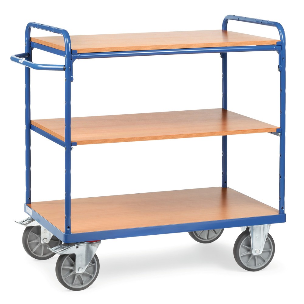 fetra® Etagenwagen mit Holzböden, 3 Etagen à 1.000 x 600 mm, Höhe 1.152 mm