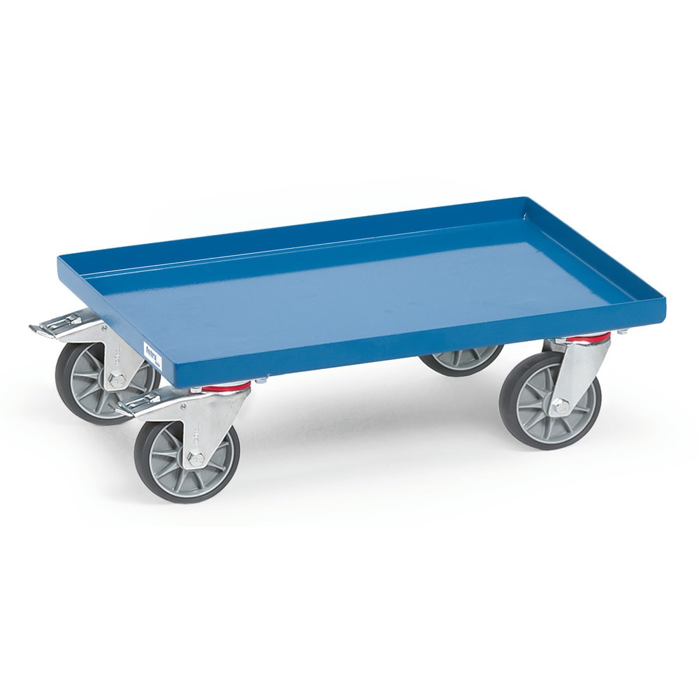 fetra® Eurokasten-Roller aus Stahl, TK 250 kg, Stahlblechwanne BxT 610 x 410 mm, blau