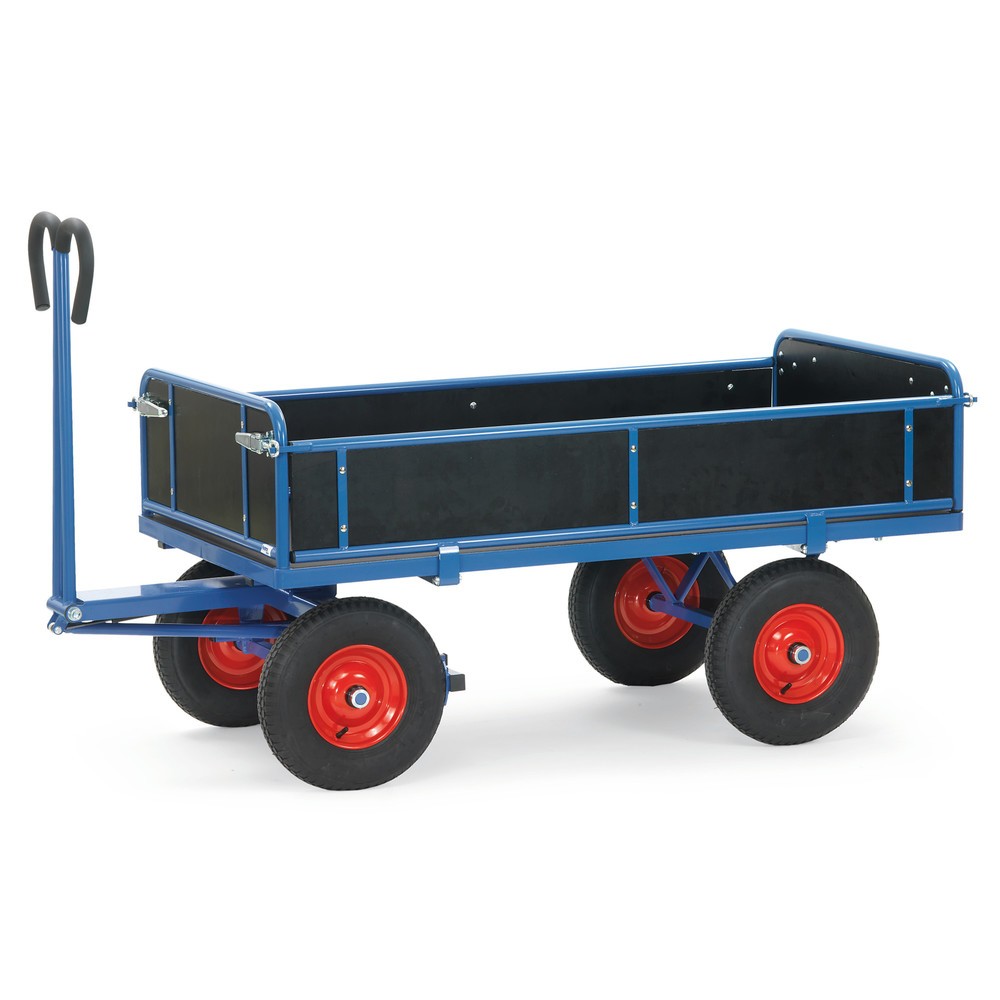 fetra® Handpritschenwagen mit 3 abklappbaren Wänden, Ladefläche 800 x 1.200 mm, TK 1.000 kg, Luft-Bereifung