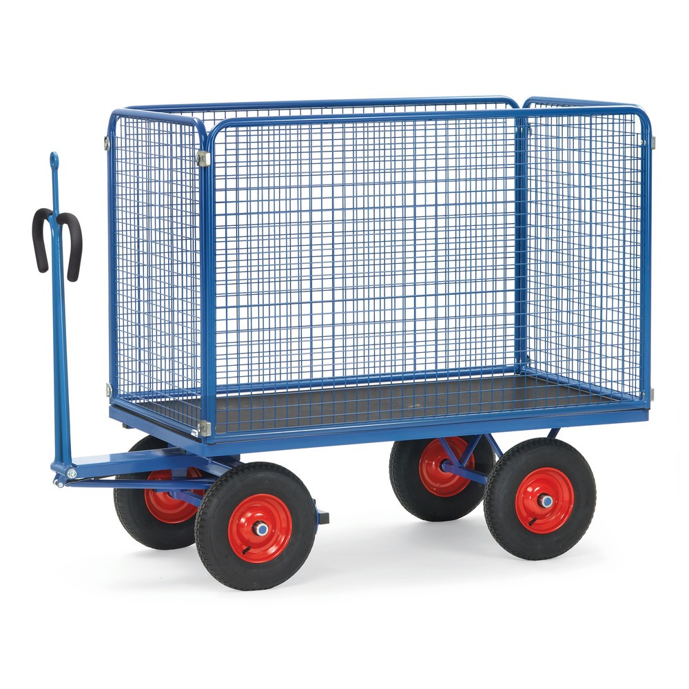 fetra® Handpritschenwagen mit Luft-Bereifung, Zugöse und Drahtgitterwänden, HxBxL 1.490 x 850 x 1.550 mm, Tragkraft 1.000 kg