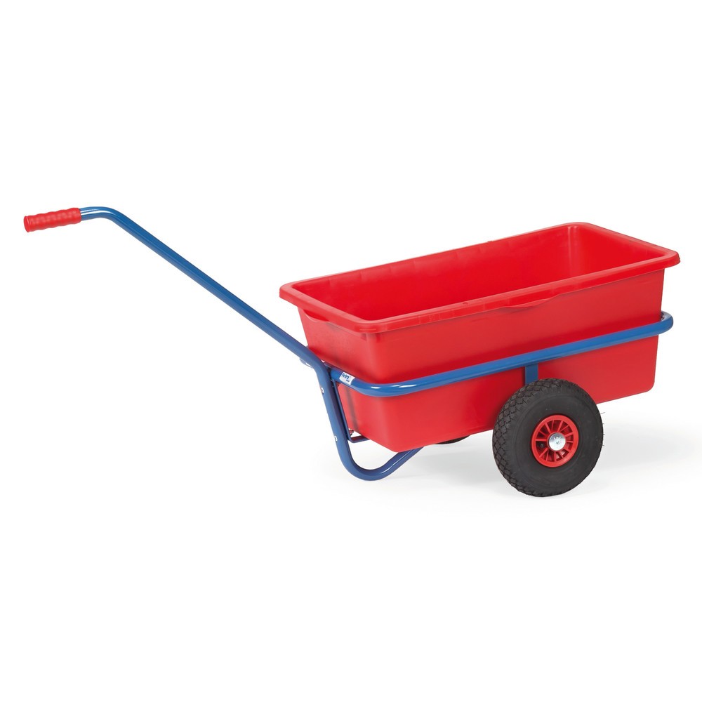 fetra® Leicht-Handwagen mit Kunststoffmulde, Vollgummirädern, HxBxL 777 mm x 581 mm x 1.401 mm, Tragkraft 200 kg, blau lackiert