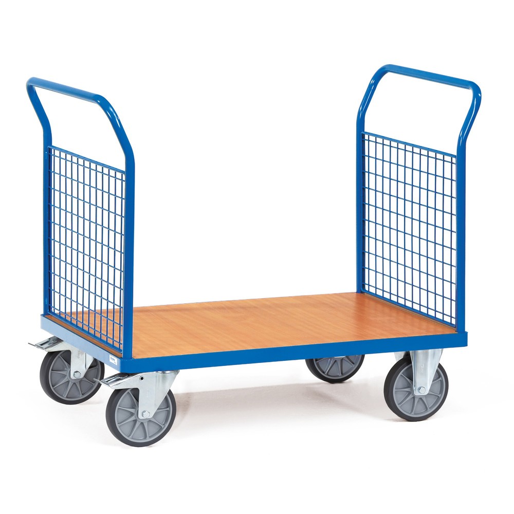 fetra® Plattformwagen, 2-seitig mit Gitterwänden, Ladefläche BxT 600 x 1.000 mm