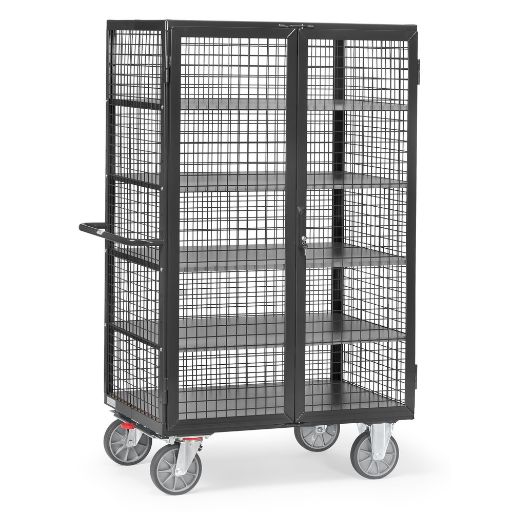 fetra® Schrankwagen, TK 750 kg, Gitterwände, mit Doppelflügeltür, 5 Etagen à 1.000 x 680 mm, anthrazitgrau