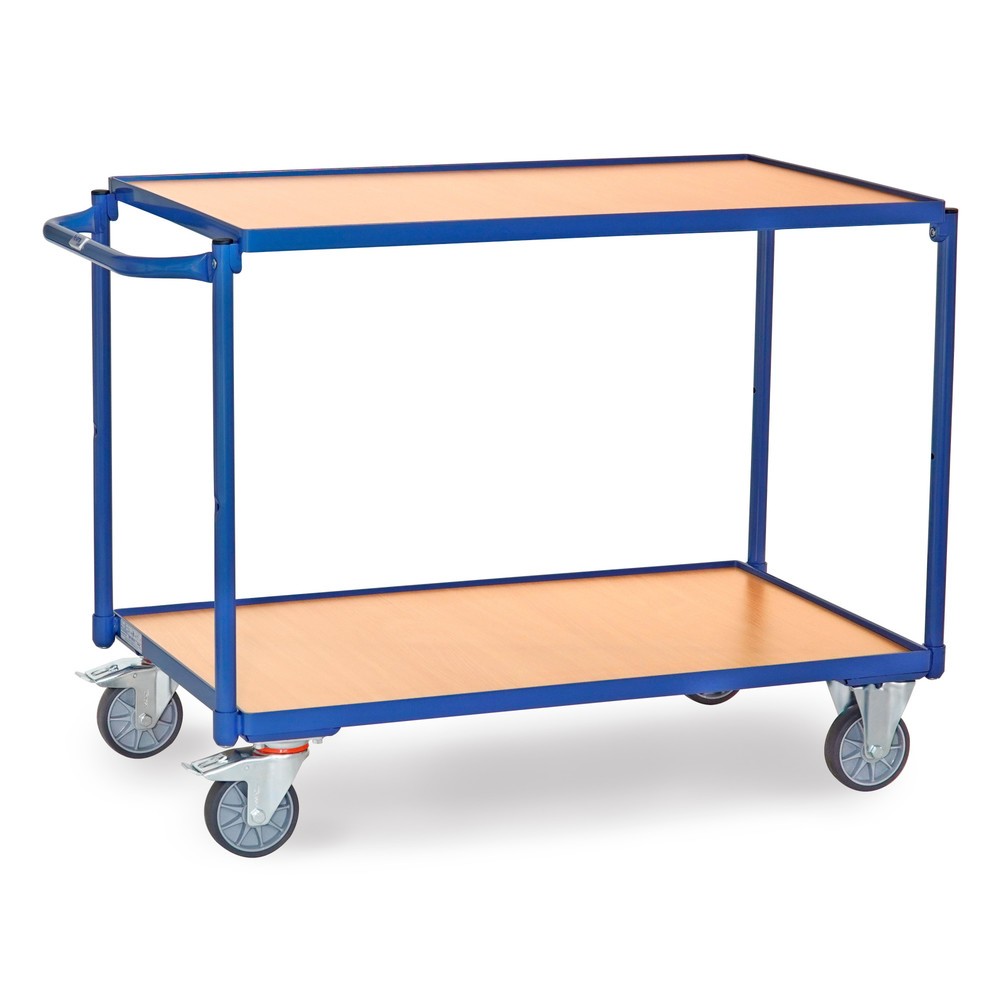 fetra® Tischwagen, TK 300 kg, 2 Etagen à 1.000 x 600 mm, waagerechter Schiebebügel