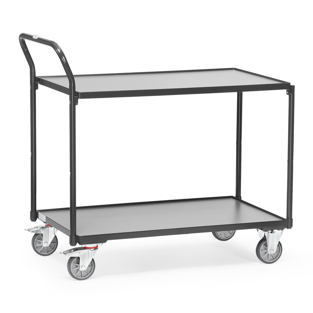 fetra® Tischwagen, TK 300 kg, 2 Etagen à 850 x 500 mm, hochstehender Schiebebügel, anthrazitgrau