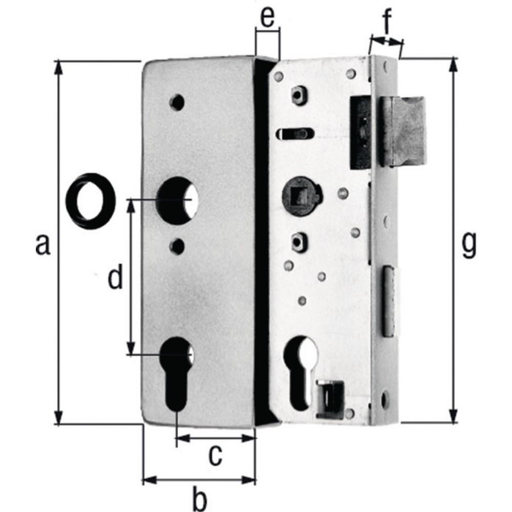 GAH Schlosskasten, Maß A170xB60xC40 mm Maß E 30 mm, DIN links / rechts, Dornmaß 40 mm