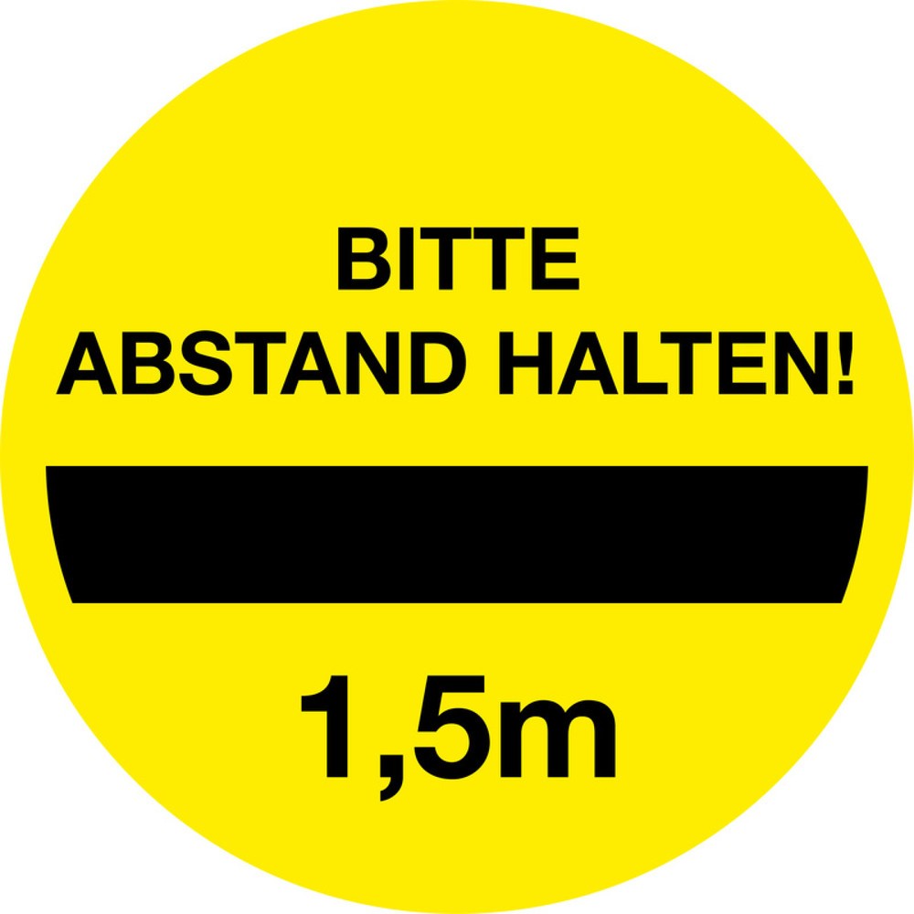 Gebotsschild 'Bitte 1,5 m Abstand halten', Ø 200 mm, PVC-Folie, selbstklebend