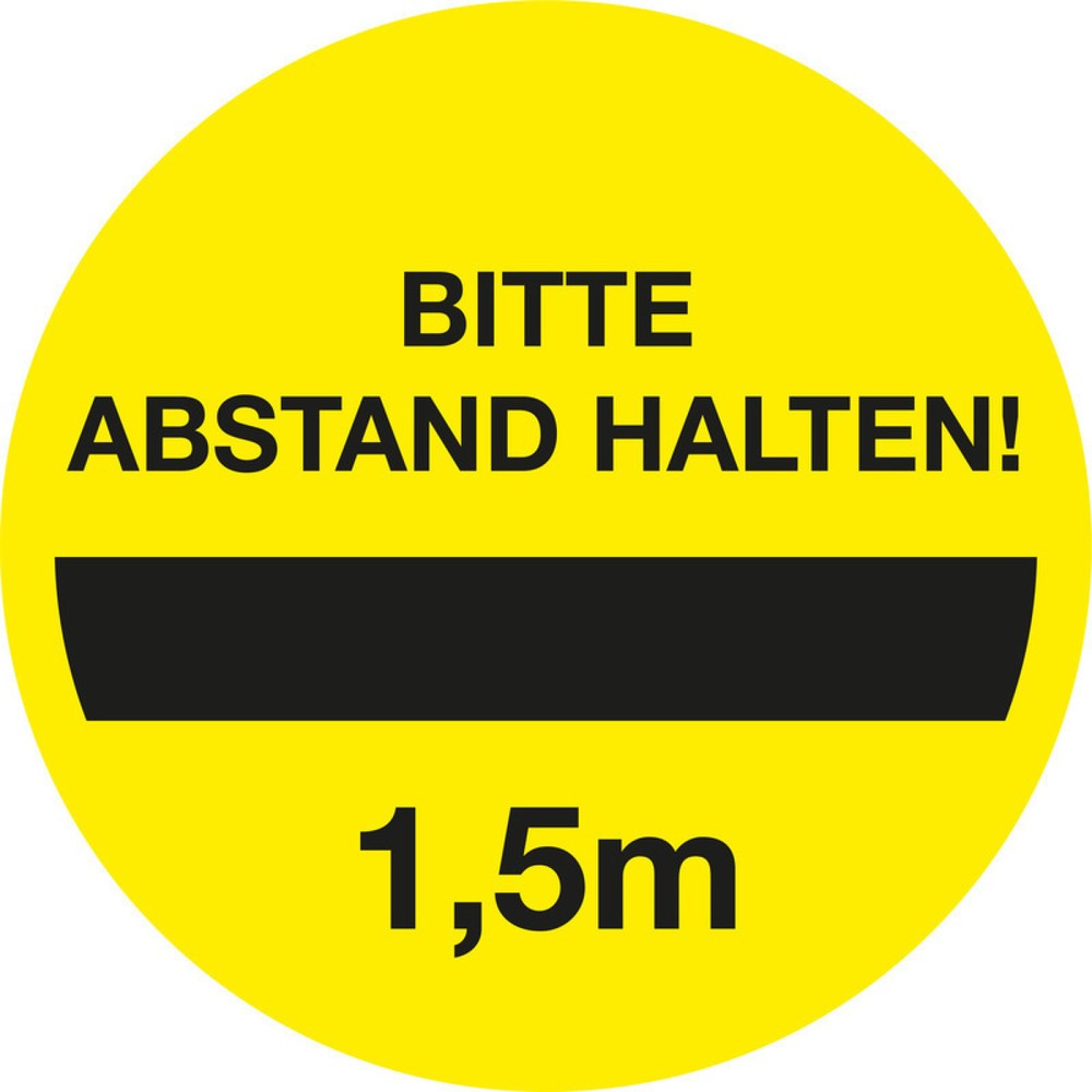 Gebotsschild 'Bitte 1,5 m Abstand halten', Ø 100 mm, PVC-Folie, selbstklebend, 4er-Set