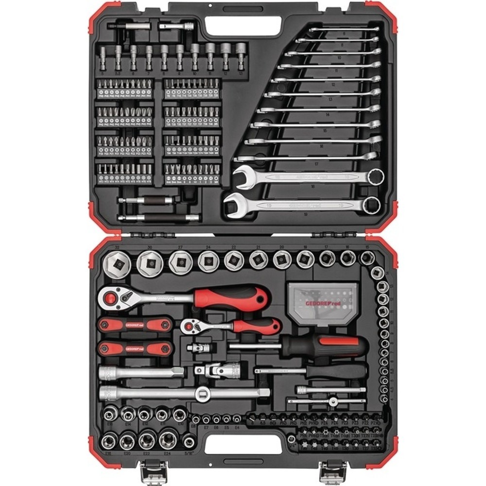 GEDORE Steckschlüsselsatz, Schlüsselweiten 4-32 mm, 232-teilig 1/4 + 1/2 ″, Anzahl Zähne 72/72 6-Kant