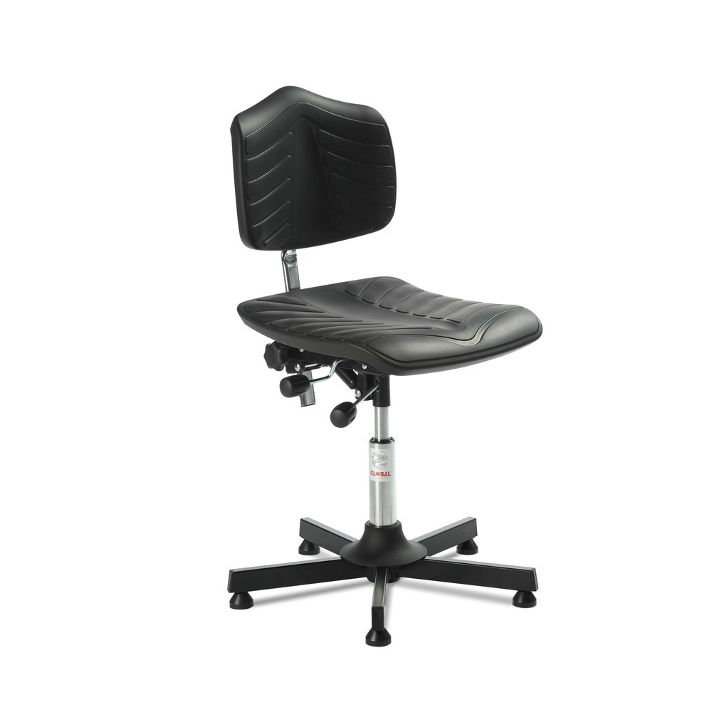 Global Stole A/S Chaise de travail pivotante Premium, assise en PU ultra douce, hauteur d’assise comprise entre 520 et 650 mm, patins, base acier