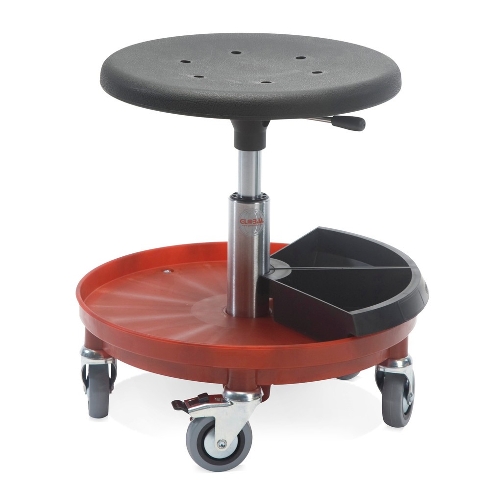 Global Stole A/S Tabouret, assise en plastique dur, Ø 400 mm, hauteur d’assise comprise entre 460 et 650 mm, base plastique, rouge