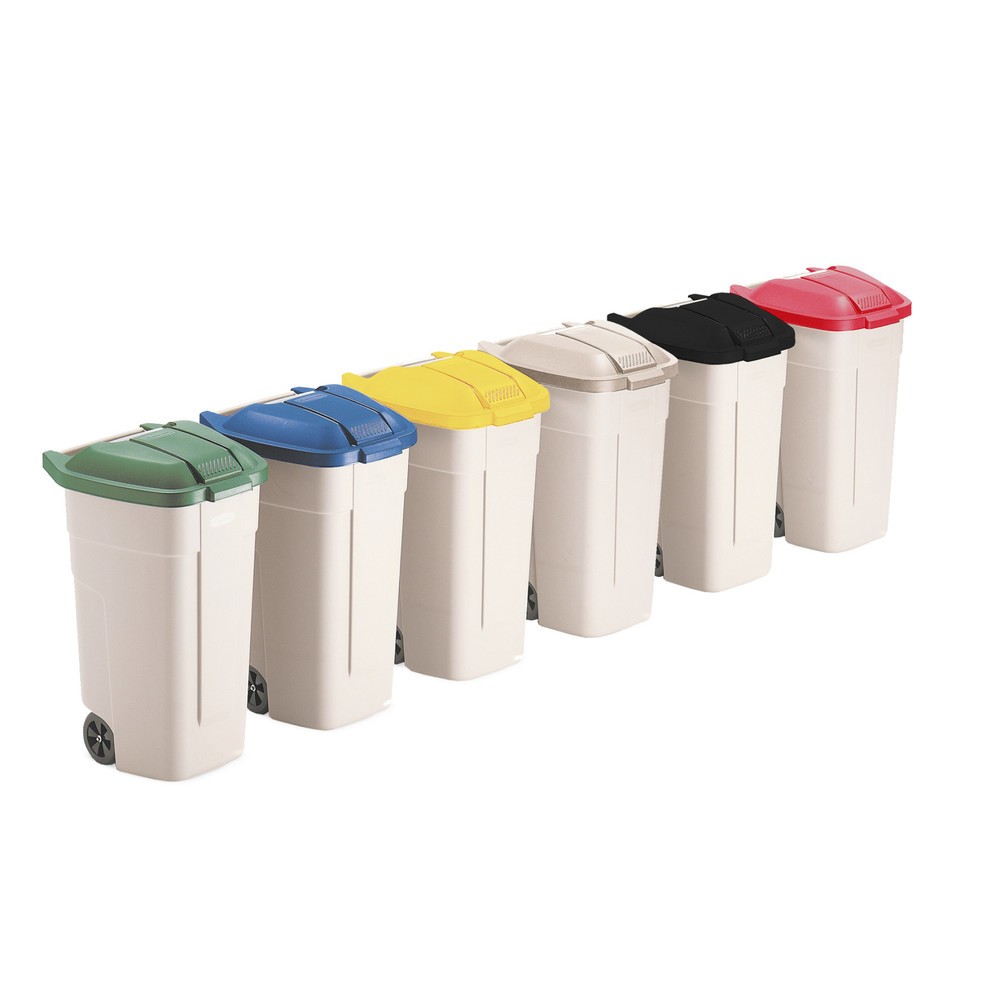 Poubelle grande contenance Rubbermaid®, 100 litres, avec roulettes, couvercle noir