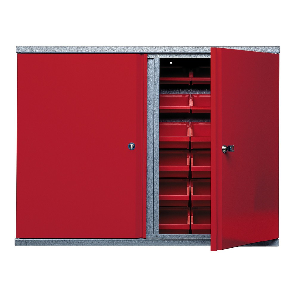 Hängeschrank mit 36 Sichtboxen, HxBxT 600 x 800 x 160 mm, rot