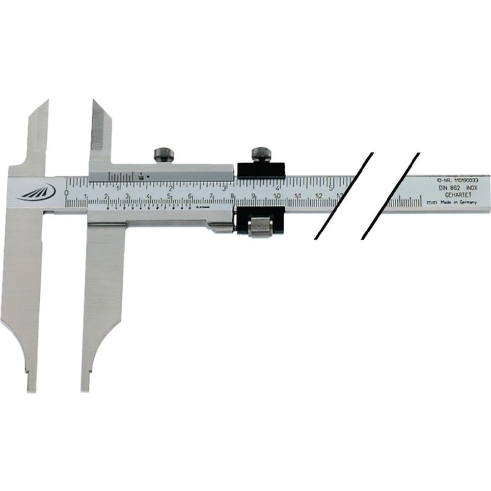 HELIOS PREISSER Werkstattmessschieber DIN 862, mit Messerspitzen und Feineinstellung, 300 mm, Schnabellänge 90 mm