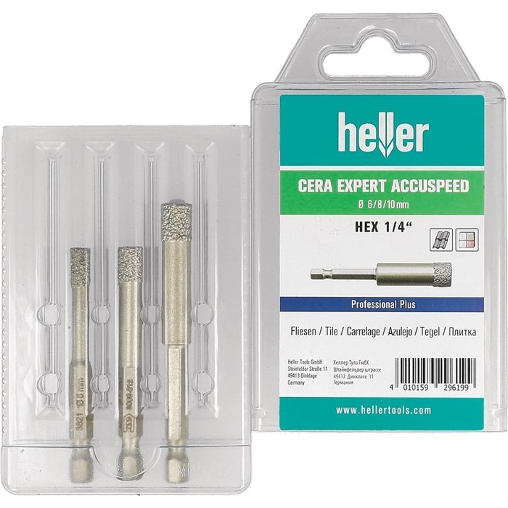 HELLER Feinsteinzeugbohrer Cera Expert Accuspeed, Schaft 6-kant, 3-teilig Ø 6, 8, 10 mm