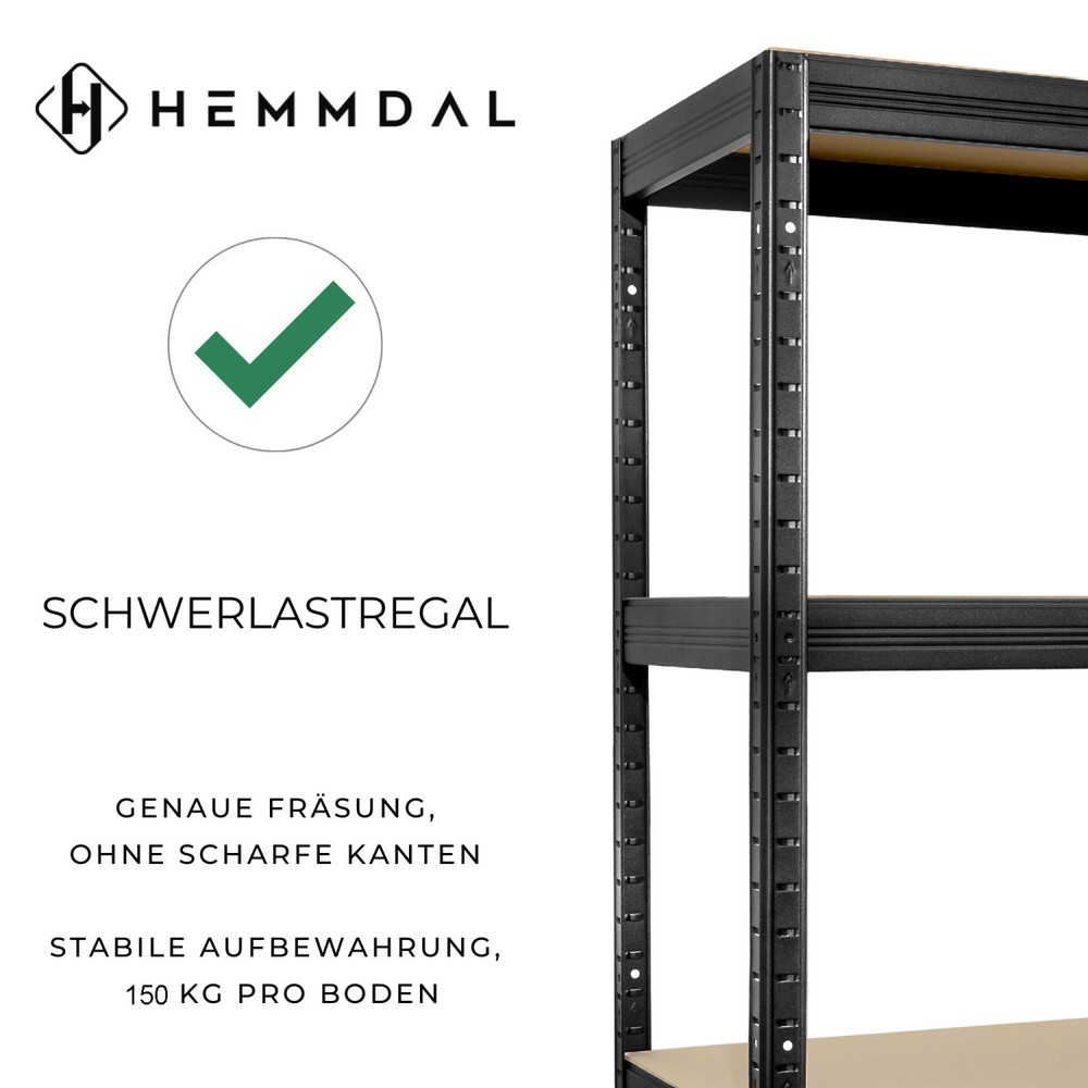 Produktabbildung Nr. 3: HEMMDAL Fachbodenregal Typ M+ schwarz, Fachlast 150 kg, HxBxT 1.800 x 1.200 x 600 mm