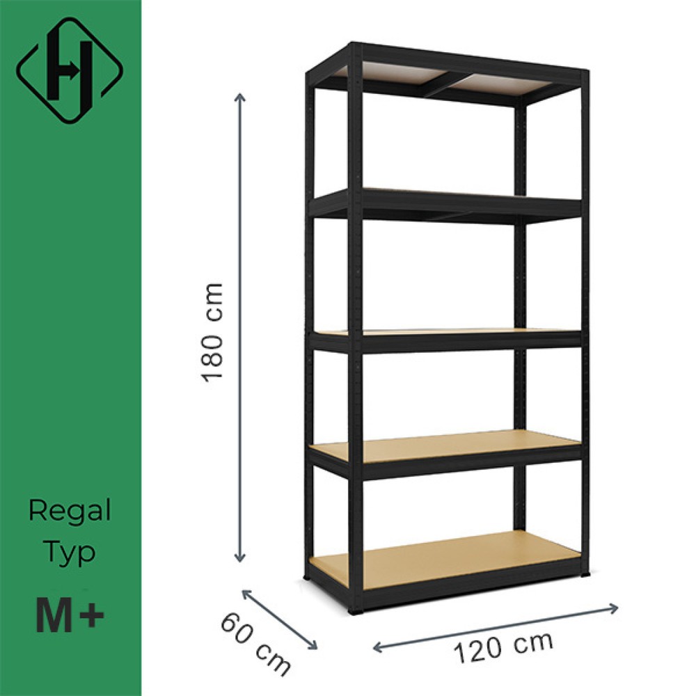 Produktabbildung Nr. 2: HEMMDAL Fachbodenregal Typ M+ schwarz, Fachlast 150 kg, HxBxT 1.800 x 1.200 x 600 mm