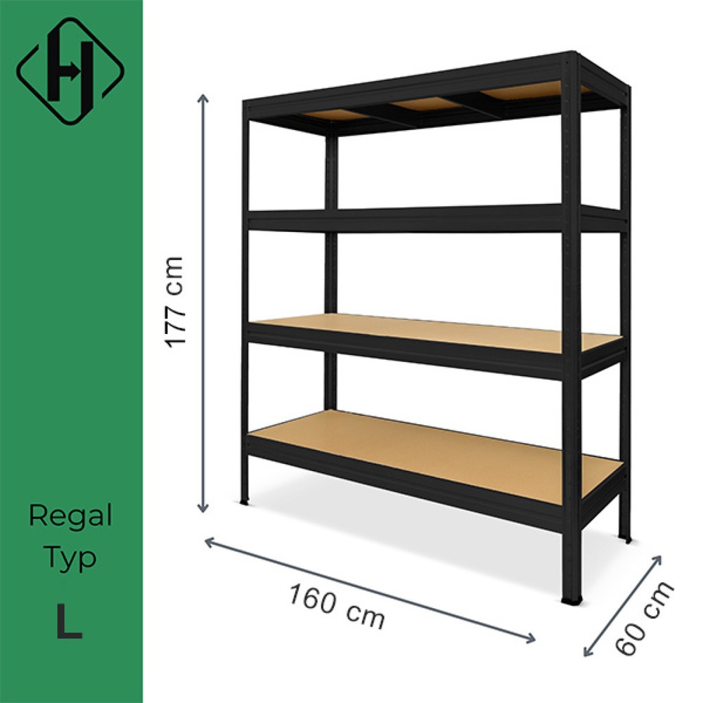 Produktabbildung Nr. 3: HEMMDAL Rayonnage pour charges lourdes Type L, noir – 177 x 160 x 60 cm – jusqu'à 2 400 kg