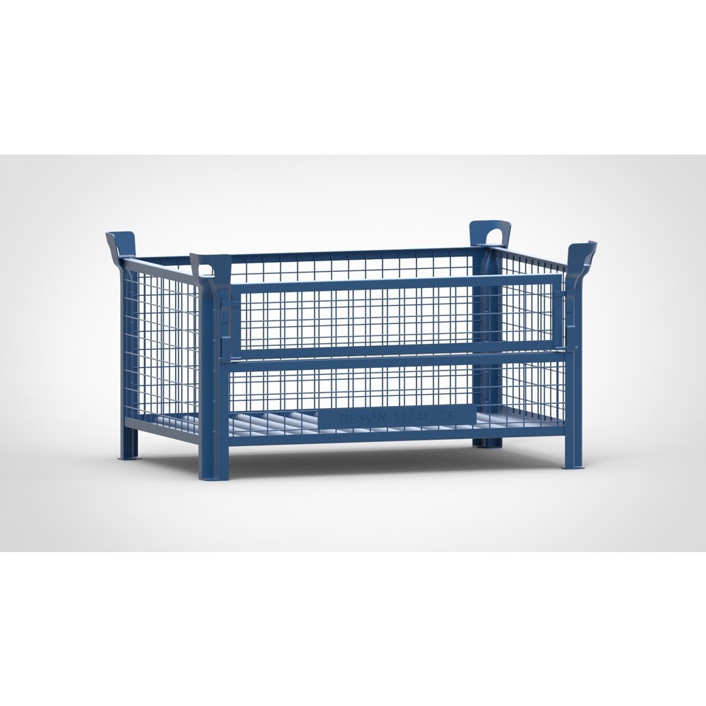 HESON® Gitterbox, mit ½ Gitterklappe, lackiert, HxBxT 600 x 1.200 x 800 mm, enzianblau