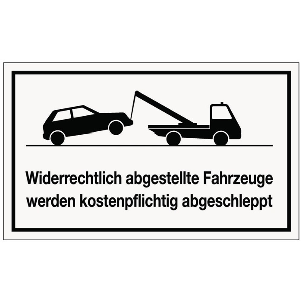 Hinweiszeichen, L250xB150 mm weiß schwarz, Widerrechtliches Parken, Kunststoff