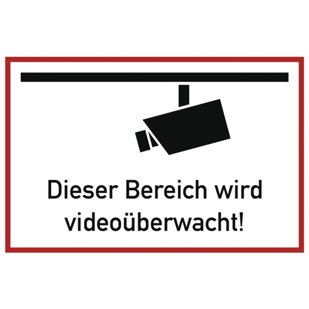 Hinweiszeichen, L300xB200 mm weiß schwarz, Videoüberwacht, Kunststoff