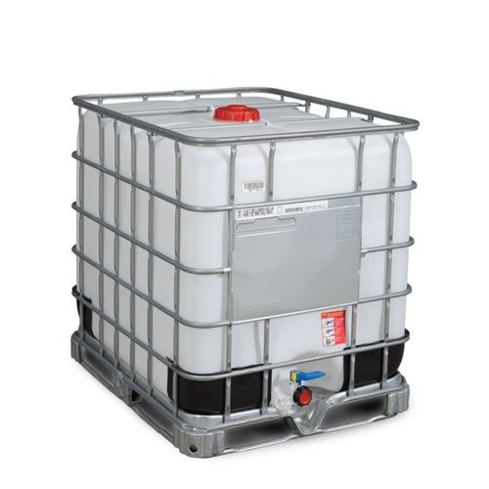 IBC Recobulk, Gefahrgut-Ausführung, Stahlrahmen-Palette, 1.000 Liter, Öffnung NW150, Auslauf NW50