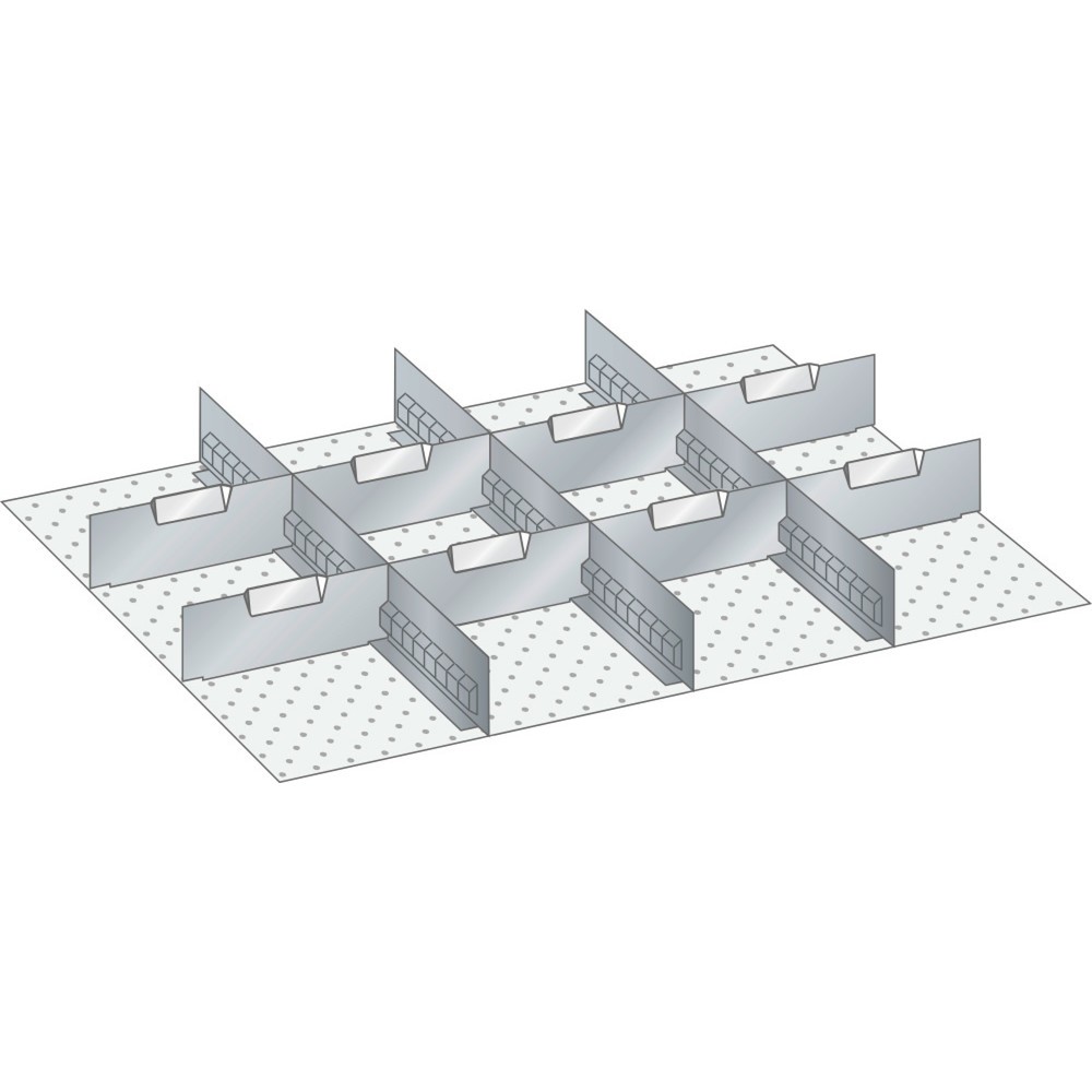 Jeu de parois à fentes et de plaquettes de séparation LISTA 36x27E, (lxPxHF) 612x459x75 mm, 3 parois à fentes, 8 plaquettes de séparation