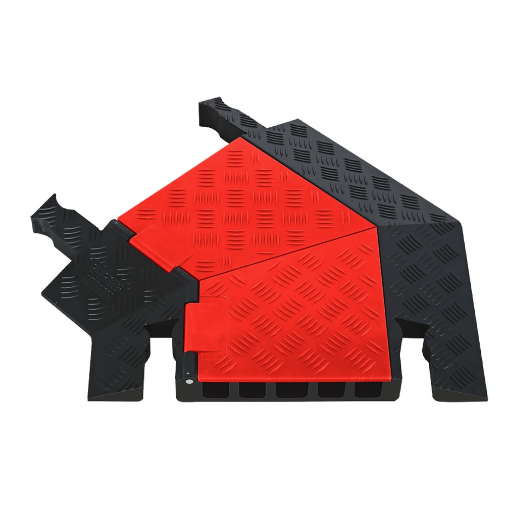 Justrite® Kabelbrücke Guard Dog® , 45°-Biegung rechts, 5 Kanäle, LxB 620 x 500 mm, schwarz/orange