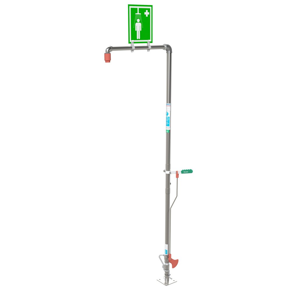 Justrite® Körperdusche SD18G Hughes, selbstentleerend, Standmodell, Außenbereich, verzinkter Stahl