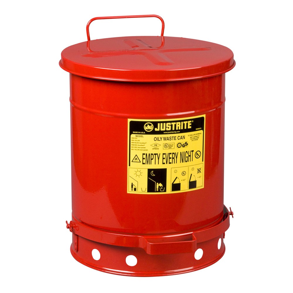 Justrite® Werkbank-Sammelbehälter, Fusspedal, rot, 34 Liter