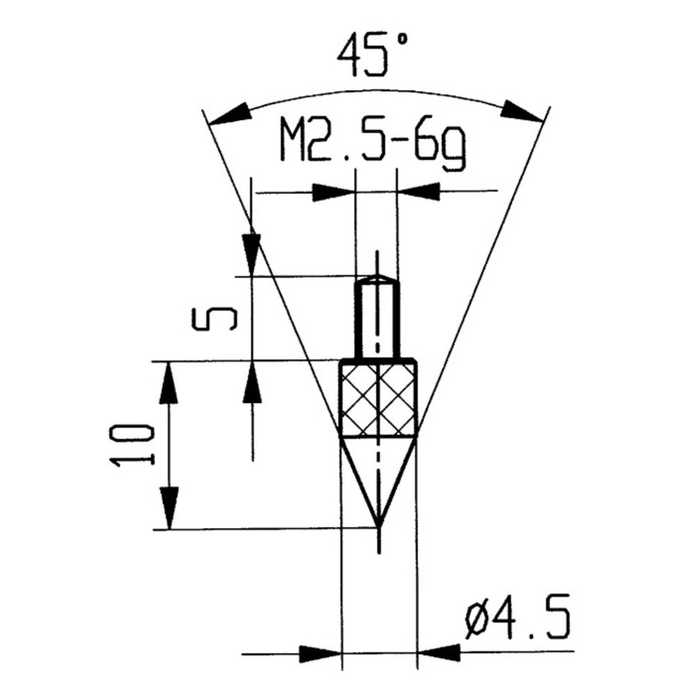 KÄFER Messeinsatz, M2,5 Stahl, 45° Kegel, passend zu Messuhren