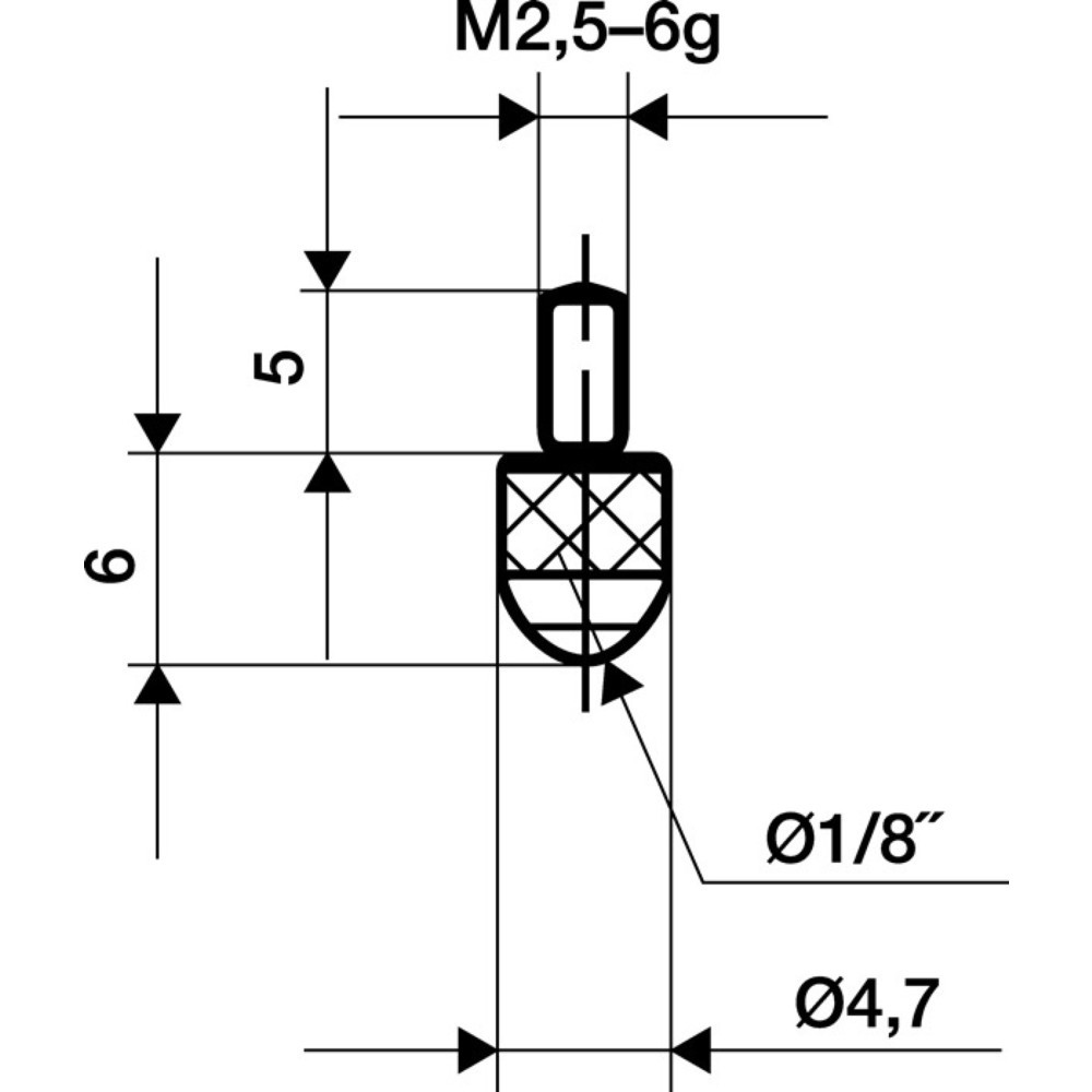 KÄFER Messeinsatz, M2,5 Stahl, Länge 6 mm Kugel, passend zu Messuhren