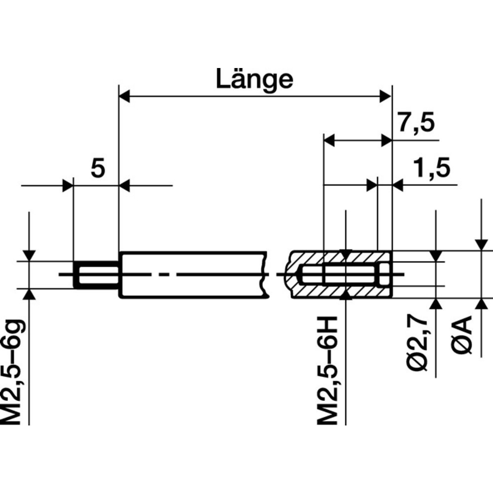 KÄFER Verlängerungsstück, passend zu Messuhren, Länge 20 mm Messbolzen-Ø 4 mm