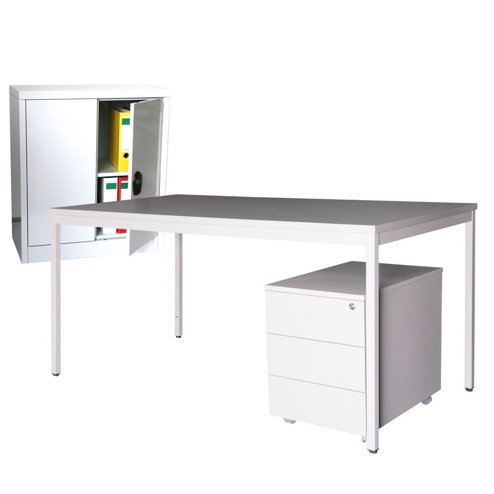 Kit d'aménagement Steinbock®, bureau Lxl 1 200 x 800 mm avec conteneur à roulettes + armoire d'appoint Lxl 900 x 800 mm, gris clair