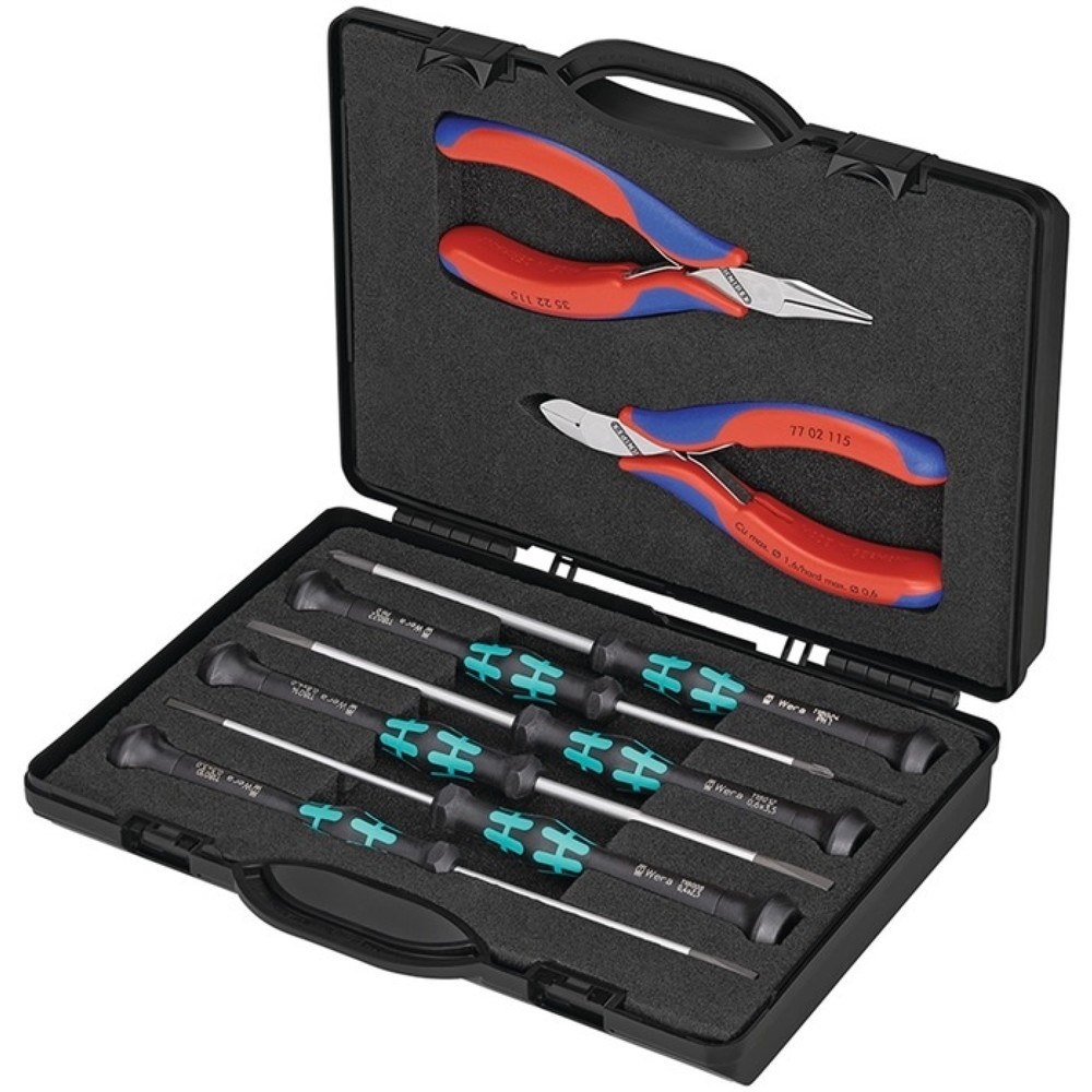 Jeu d’outils électroniques 8 pièces dans coffret en plastique KNIPEX