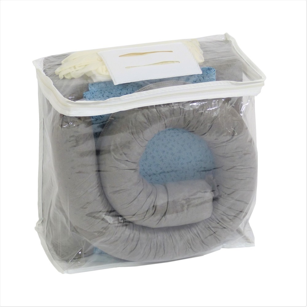 Kit d'urgence dans un sac en PVC, universel, capacité d'absorption 20 l, gris