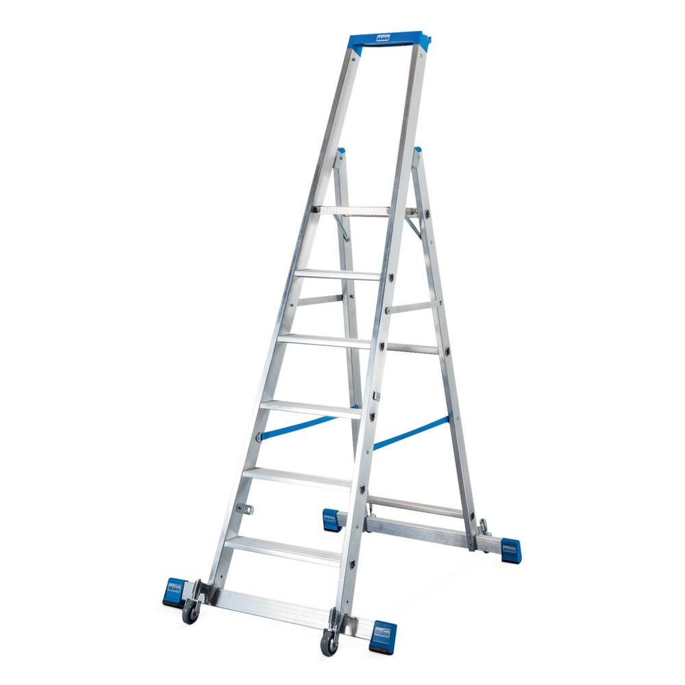 KRAUSE® Stufen-r Profi, 1-seitig begehbar, mit Traverse und Rollen, Standhöhe 1,40 m