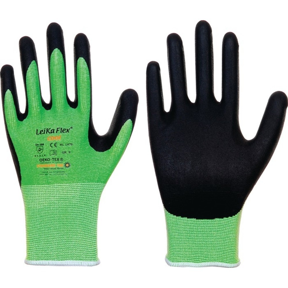 LEIPOLD Handschuhe LeikaFlex® Cool, EN 388/EN 420 PSA-Kategorie II, Größe 10 grün/schwarz, 12 Paar