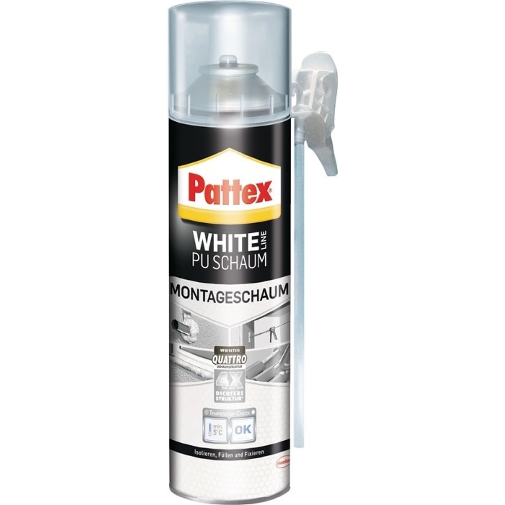 Mousse de montage PATTEX 1K blanche ligne PUW50 500 ml B2 blanche avec une main sch.tin