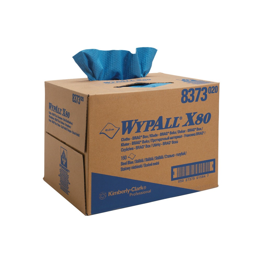 Lingettes WYPALL X80, Hxl 427 x 318 mm, boîte BRAG, bleu acier