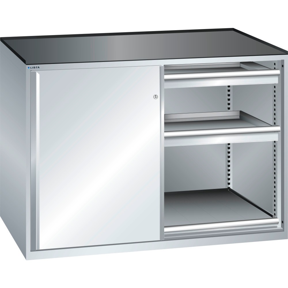 LISTA Beistellschrank 2x36x27E, (BxTxH) 1430x600x1020mm, 2 Auszugböden, 4 Schubladen, TK 75kg, lichtgrau