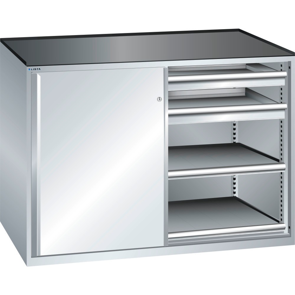 LISTA Beistellschrank 2x36x27E, (BxTxH) 1430x600x1020mm, 4 Auszugböden, 4 Schubladen, TK 75kg, lichtgrau