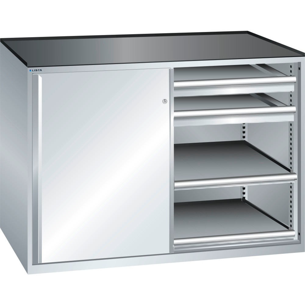 LISTA Beistellschrank 2x36x36E, (BxTxH) 1430x753x1020mm, 4 Auszugböden, 4 Schubladen 75kg, lichtgrau