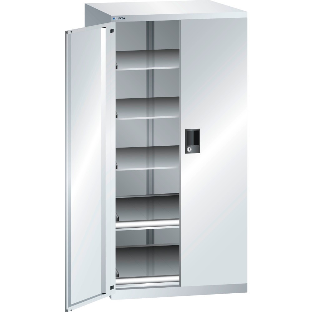 LISTA Beistellschrank 36x36E, (BxTxH) 717x753x1450mm, 2 Auszug-, 3 Verstellböden, lichtgrau, RFID Lock