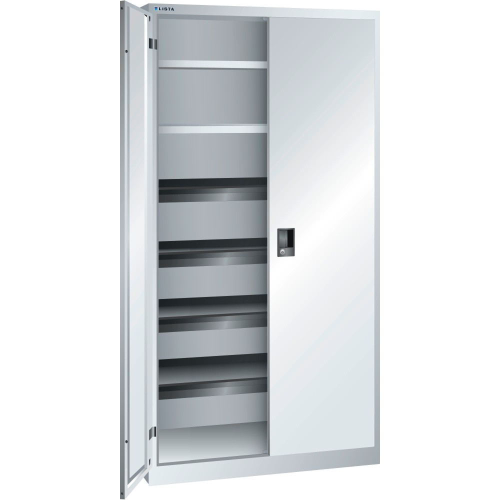 LISTA Flügeltürschrank, (BxTxH) 1000x580x1950mm, 4 Auszug-, 2 Verstellböden, lichtgrau, KEY Lock