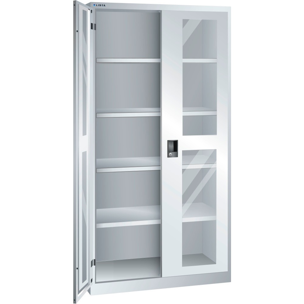 LISTA Flügeltürschrank mit Sichtfenster, (BxTxH) 1000x580x1950mm, 4 Verstellböden, lichtgrau, CODE Lock