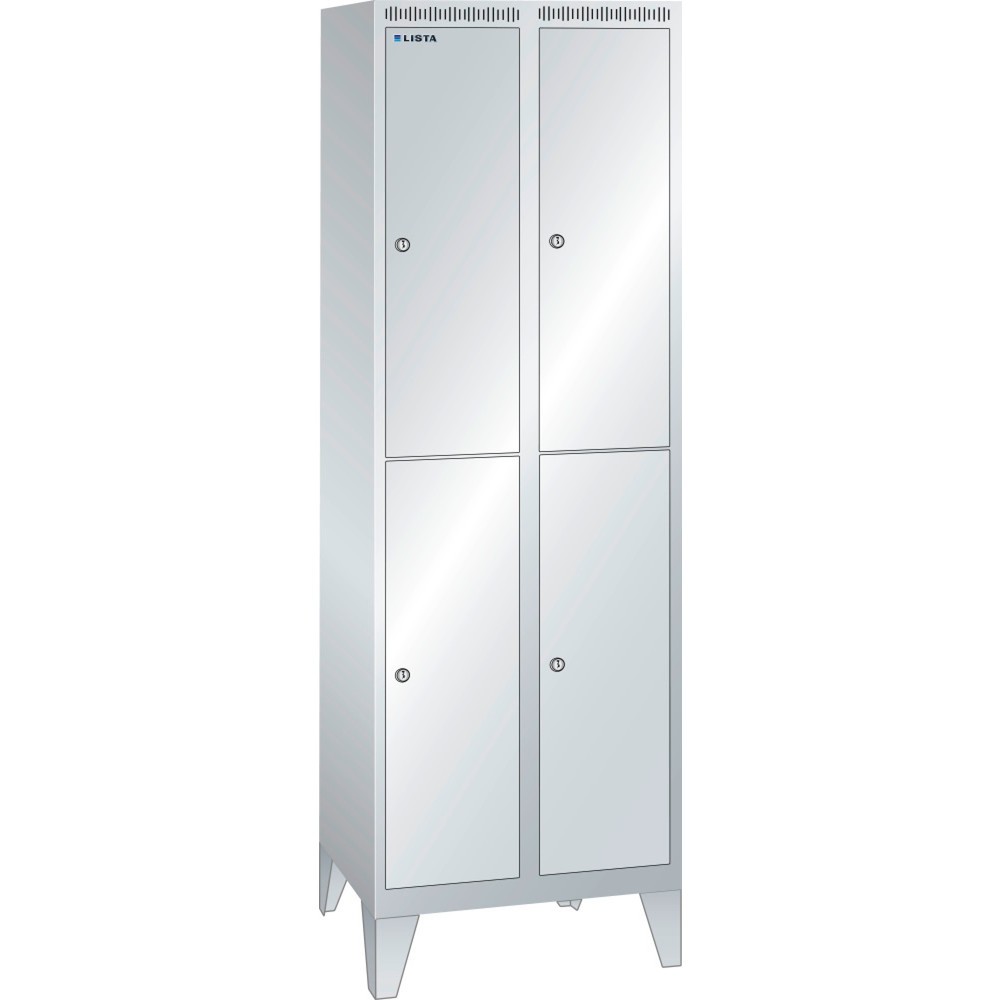 LISTA Garderobenschrank, (TxH) 500x1850mm, mit Füssen, 2-reihig, 2x2 Abteile, Zylinderschloss